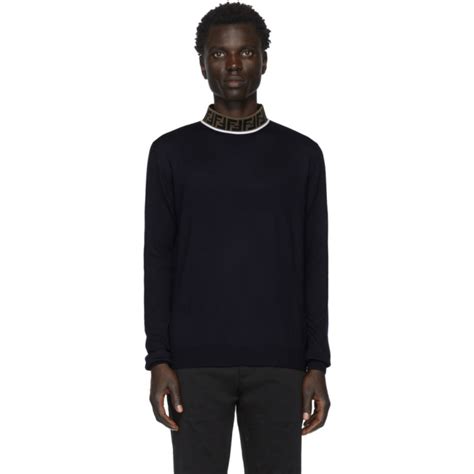 fendi navy wool mock neck sweater|Fendi light blue knitwear.